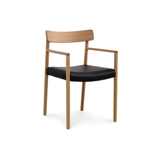 Sydney Spisebordsstol m. armlæn / Massiv eg / Sort læder - Stærk Pris 